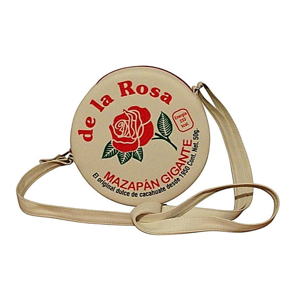 Bolsa en forma de MAZAPAN, Diseño de Dulce Tipico Mexicano, Forma Redonda, Moda Kawaii, Bandolera para Mujer, Cross Body, Correa Ajustable, Color Beige, Novedoso y Encantador (Bolsa para Mujer).