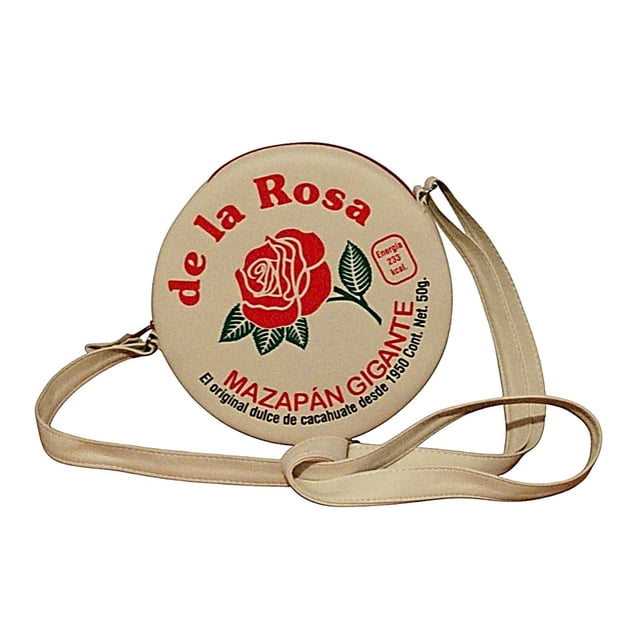 Bolsa en forma de MAZAPAN, Diseño de Dulce Tipico Mexicano, Forma Redonda, Moda Kawaii, Bandolera para Mujer, Cross Body, Correa Ajustable, Color Beige, Novedoso y Encantador (Bolsa para Mujer).