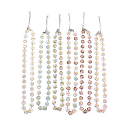 2pcs Enamel Daisy Link Chain Necklace 304 Stainless Steel Jewelry for Women Stainless Steel color Mixed color 16.3 inch(41.5cm)