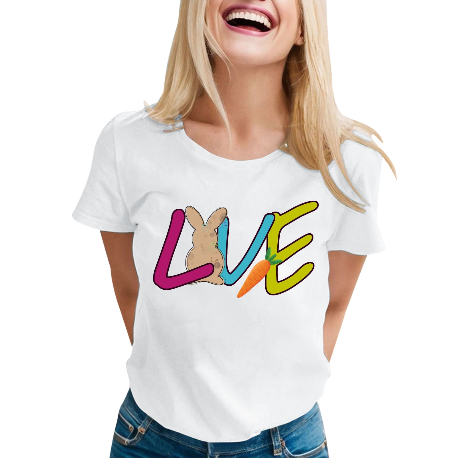 TSADFHJI Débardeurs de Gym pour Femmes Décontracté Simple Couleur Unie Col Rond T-Shirt Manches Courtes Impression Drôle T-Shirt Manches Courtes TTG Blanc