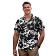 thumbnail image 3 of Garronmavis Black Hibiscus Couple Matching Outfit Men's Button Up Shirt Fashion Hawaiian Tops and Womens Short Sleeve Dress A-Line Elegant Summer Beach Dresses Size 4XL, 3 of 7