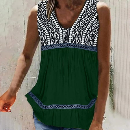 

Tawop Women S Fashion Printing Vest Round Neck Loose Sleeveless T Shirt Pullover Tops Blouse Bra Control Womens Plus Size Clearance $5