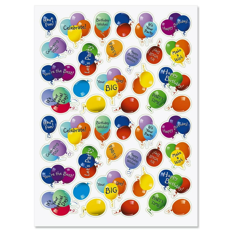Balloon Birthday Stickers, Set of 88 on 2 sticker sheets, Happy
