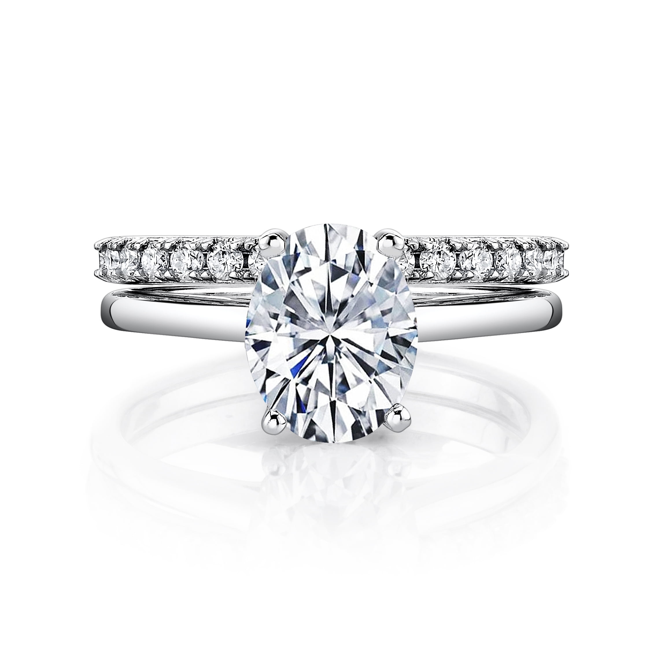 Metal Masters Womens 2.5Ct Oval Moissanite Engagement Ring Bridal Set 18K White Gold Plated Silver 9mm