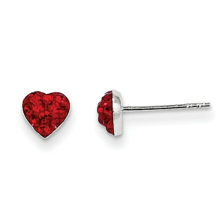 Sterling Floral Earrings - Sterling Silver Red Preciosa Crystal Heart Earrings