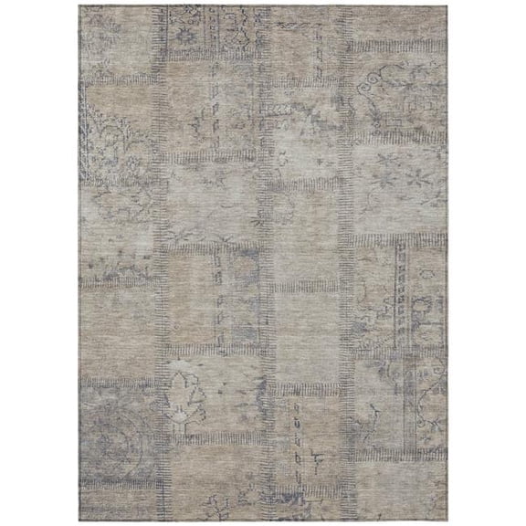 HomeRoots 581572 8 x 10 ft. Patchwork Washable Indoor & Outdoor Rectangle Area Rug, Beige, Taupe & Brown