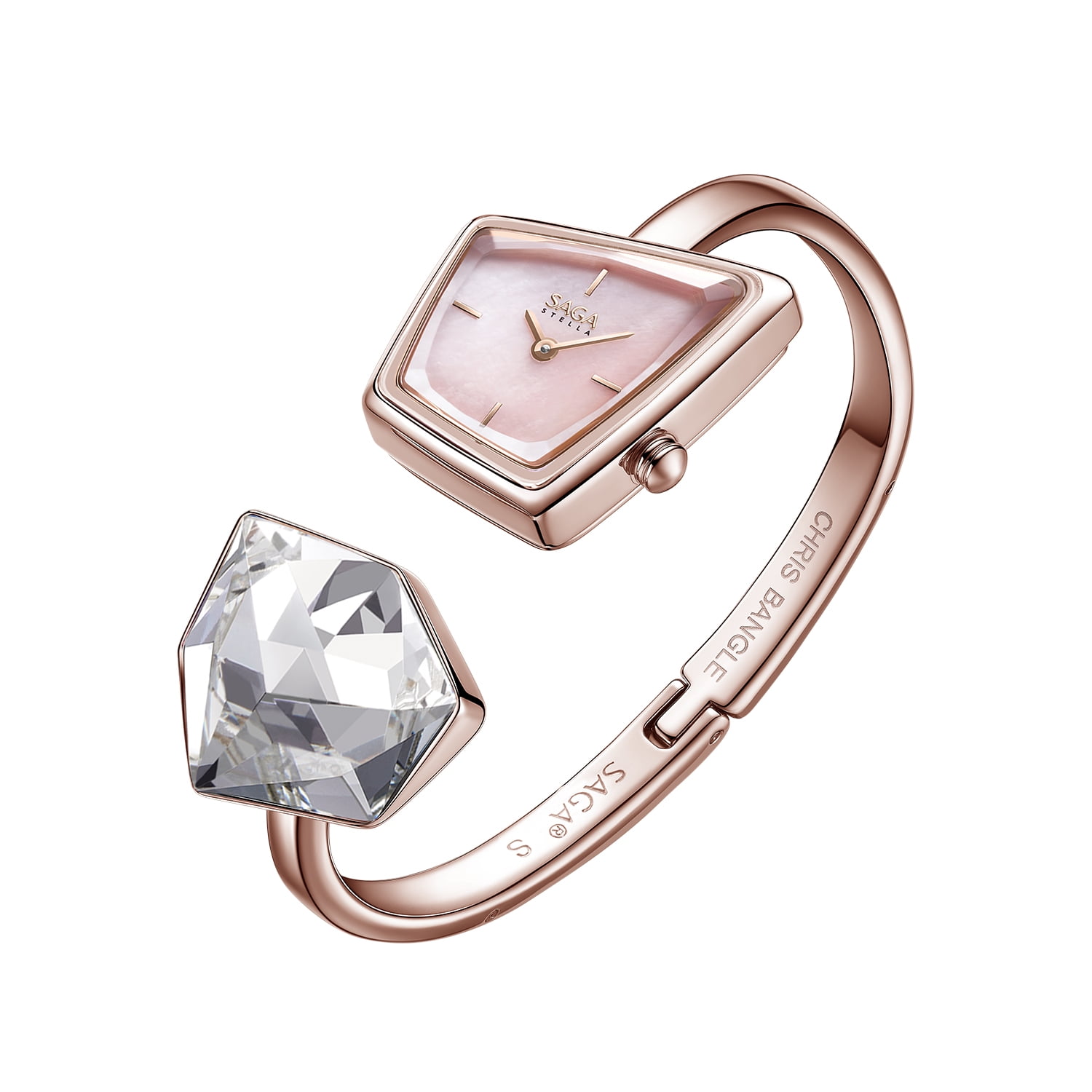 Watches for Women SAGA Illusion Ladies Crystal Bracelet Watch, Quartz, Pink Blue Dial, Crystal Bezel, Silver Tone, Gift for Women