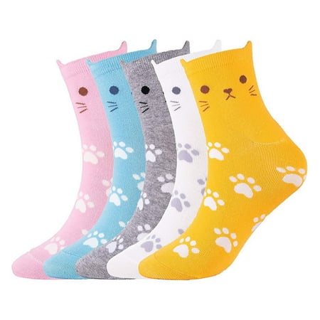 

5 Pairs Of Autumn Winter Casual Socks Women Cute Cat Ears Mid Tube Cotton Socks Calcetines Meias
