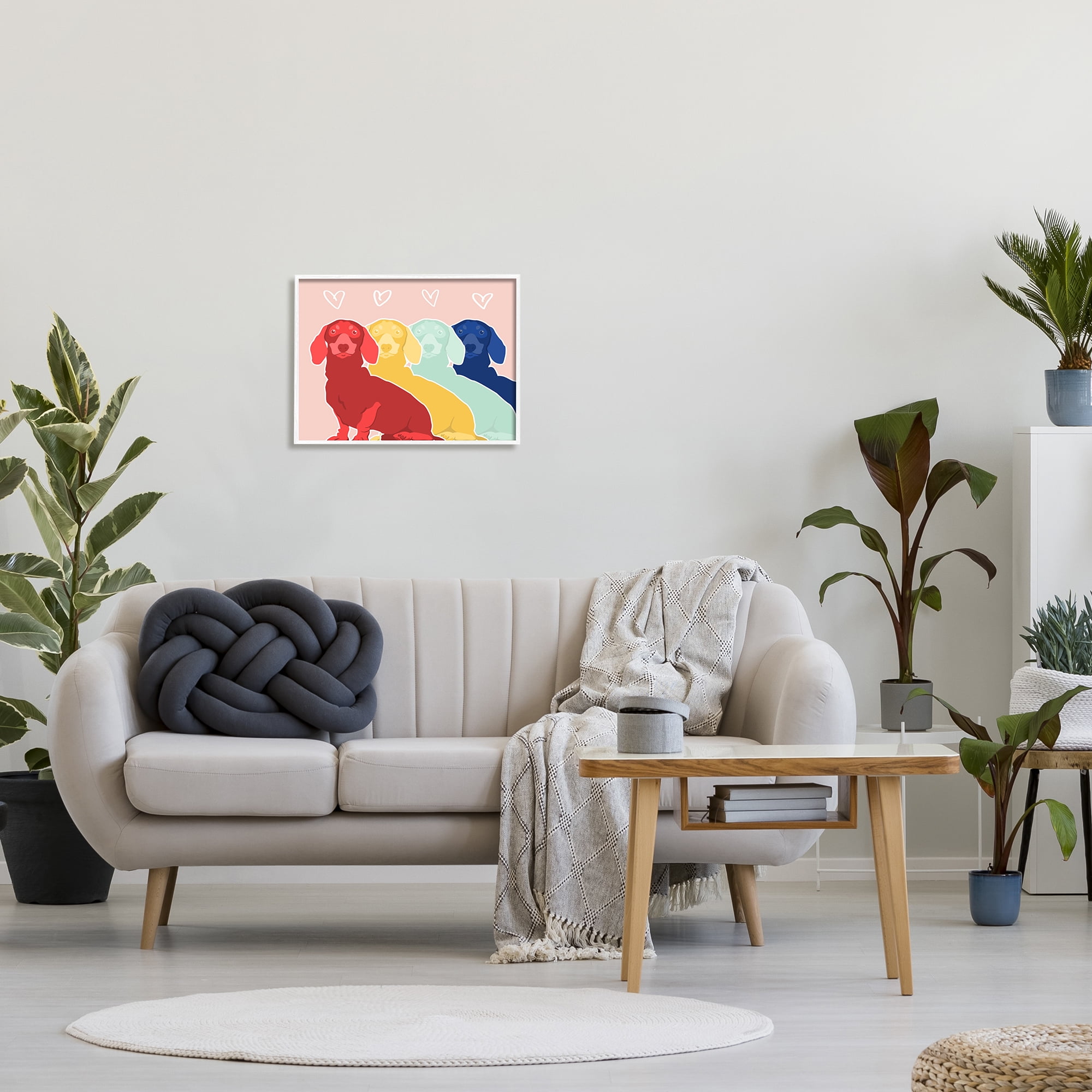 Stupell Industries Dachshund Bold Pop Dogs Heart Shapes over Pink, 20 x 16, Design by Daphne Polselli