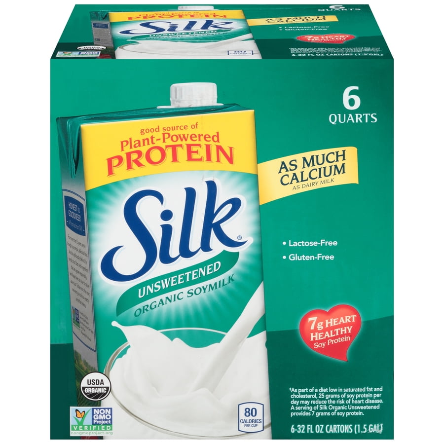 (Pack of 6) Silk Unsweetened Organic Soymilk, NonDairy, Vegan, Plant