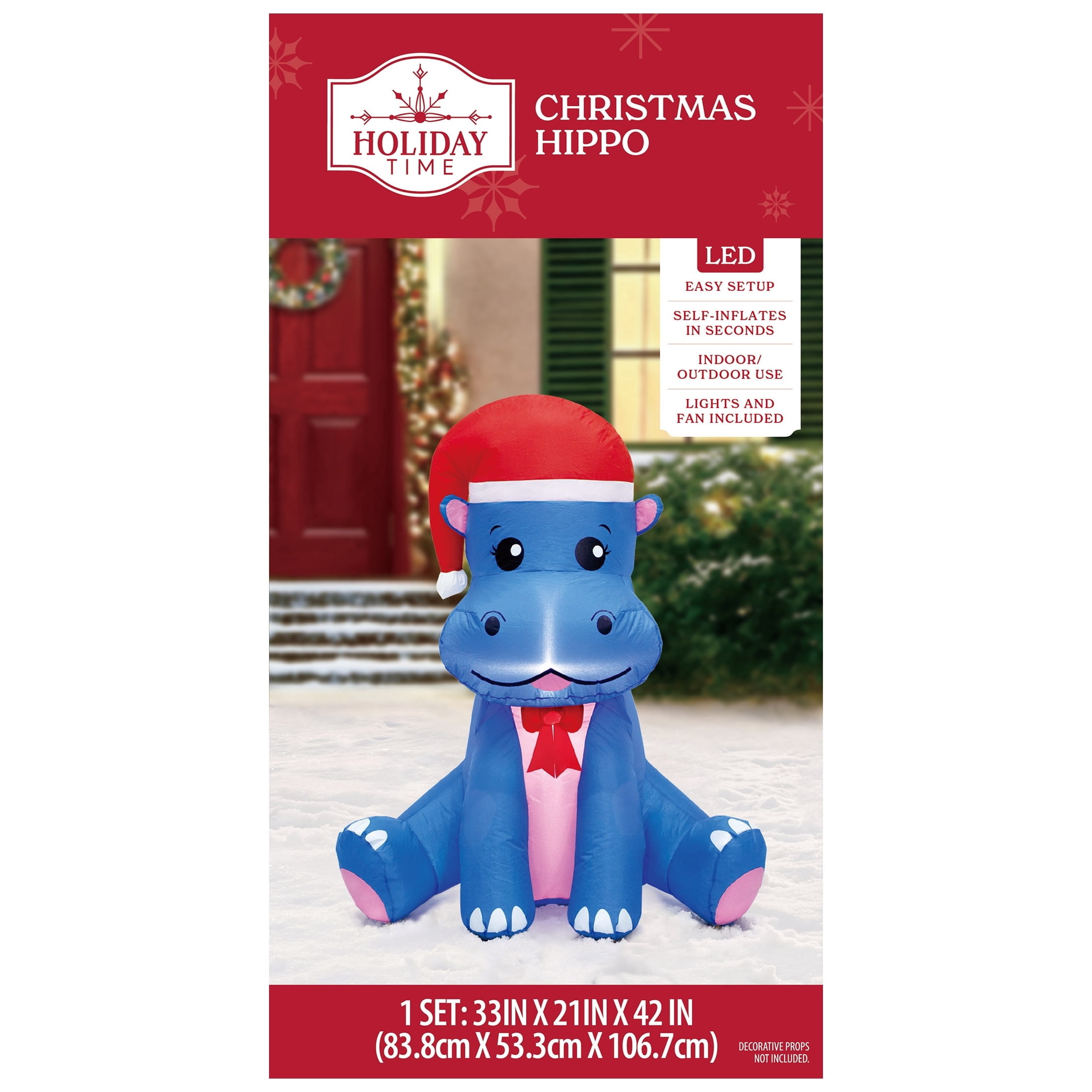 Blue and Pink Hippo Christmas Airblown Yard Inflatable, 3.5', by Holiday Time