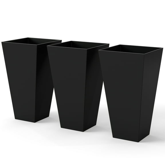 YEXJ 28" Tall Plastic Flower Pot Set (3 Pcs) - Large, Durable for Outdoor/Indoor Plants, Herbs & Flowers,Black