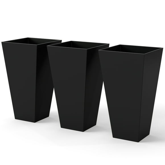 Outsunny 28" Tall Plastic Planters, Set of 3 Garden Flower Pots, Black