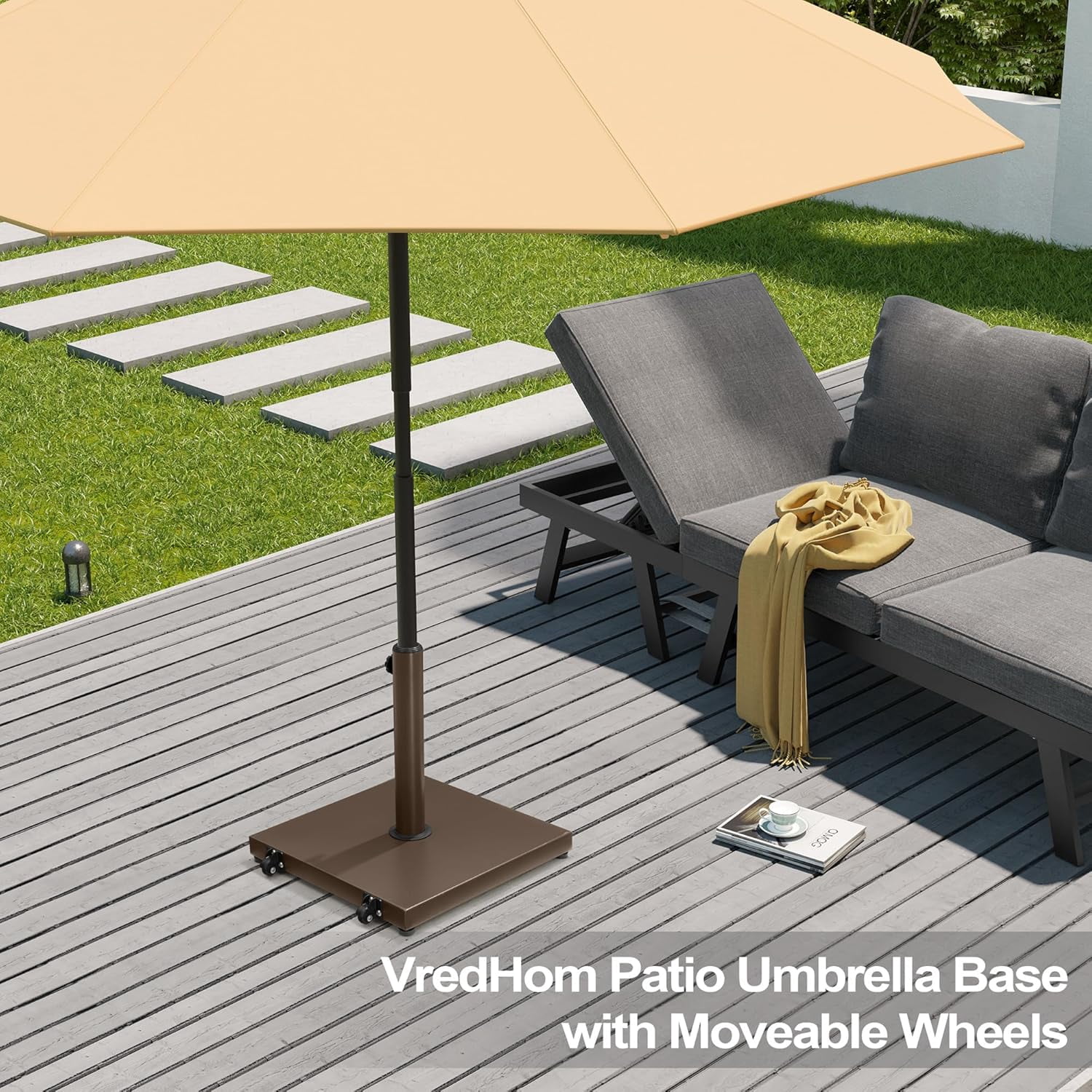 Patio Umbrella Base 40lbs Outdoor Umbrella Stand with Wheels, Heavy Duty Square Concrete Stand Market Umbrella, Brown
