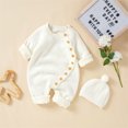 thumbnail image 2 of Otqutp 0-18 Months Baby Boys Girls Solid Knitted Sweater Winter Warm Long Sleeve Jumpsuit Romper Cotton Caps Hat Outfits Sets Clothes(Beige,3-6 Months), 2 of 8