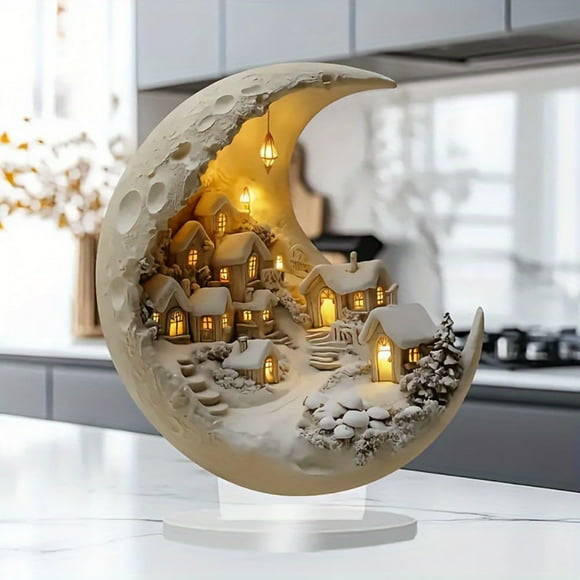 WHEANG Panneau de Table Eid Ornement de Maison de Lune Eid Décor Acrylique Ramadan Décorations Musulmanes Eid pour Décoration de Table Musulmane Lune Blanche