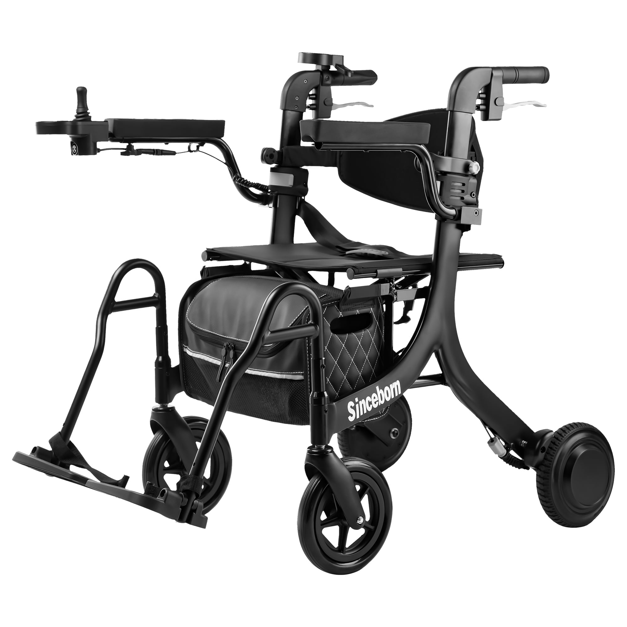 Sinceborn 4-in-1 Electric Rollator Walker with Seat, E-pushing Transport Wheelchair for Seniors, Lightweight Wheelchair Walker Combo,Foldable Design,Matte Black,Regular Style