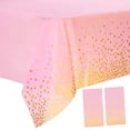 thumbnail image 1 of Mantel de plástico negro y dorado de 2 paquetes, 54 pulgadas x 108 pulgadas, rectangular, desechable, con lunares, para fiestas, adecuado para cumpleaños, graduaciones, restaurantes, decoración de, 1 of 5