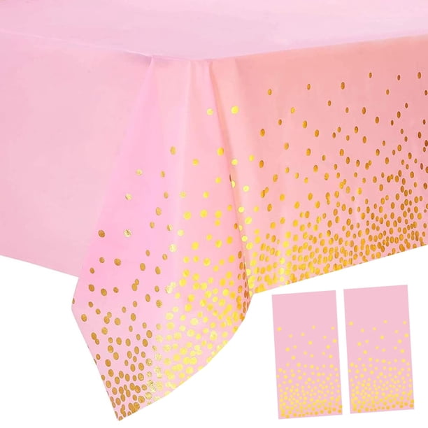 Mantel de plástico negro y dorado de 2 paquetes, 54 pulgadas x 108 pulgadas, rectangular, desechable, con lunares, para fiestas, adecuado para cumpleaños, graduaciones, restaurantes, decoración de