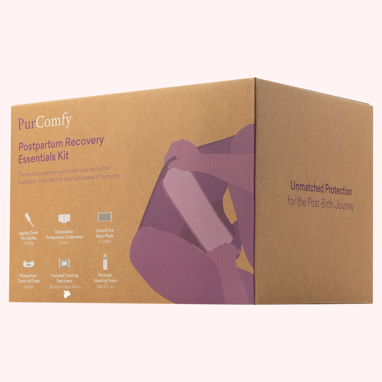 18 Pcs PurComfy Postpartum Essentials Recovery Kit, Includes Disposable Underwear, Perineal Healing Pad Liners, Perineal Healing Foam, Instant Ice Pads, Upside Down Peri Bottle and Postpartum Pads