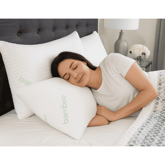King Size Bamboo Pillow, Memory Foam Bed Pillows with Washable Pillowcases, King
