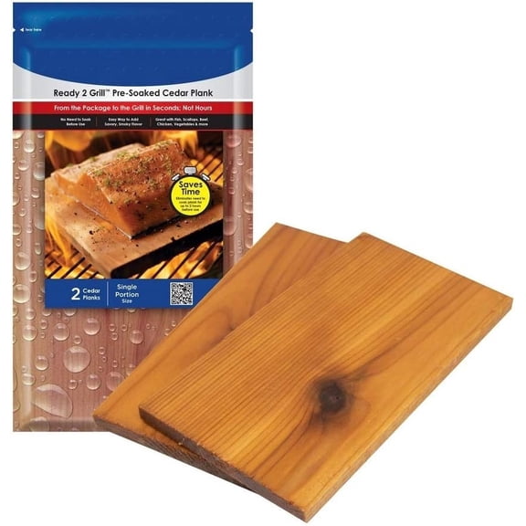 Ready 2 Grill Pre-Soaked Cedar Planks, Premium Wood Planks For Serving, Ideal Grilling Accessories for Gas, Ceramic, and Charcoal Grills, Small, 2 Planks