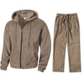 thumbnail image 2 of Yusimy Men's Solid Color 2-Piece Fuzzy Hoodie Set Zipper Pocket Long Sleeve Hooded Sweatshirt & Pants Casual Warm, 2 of 9