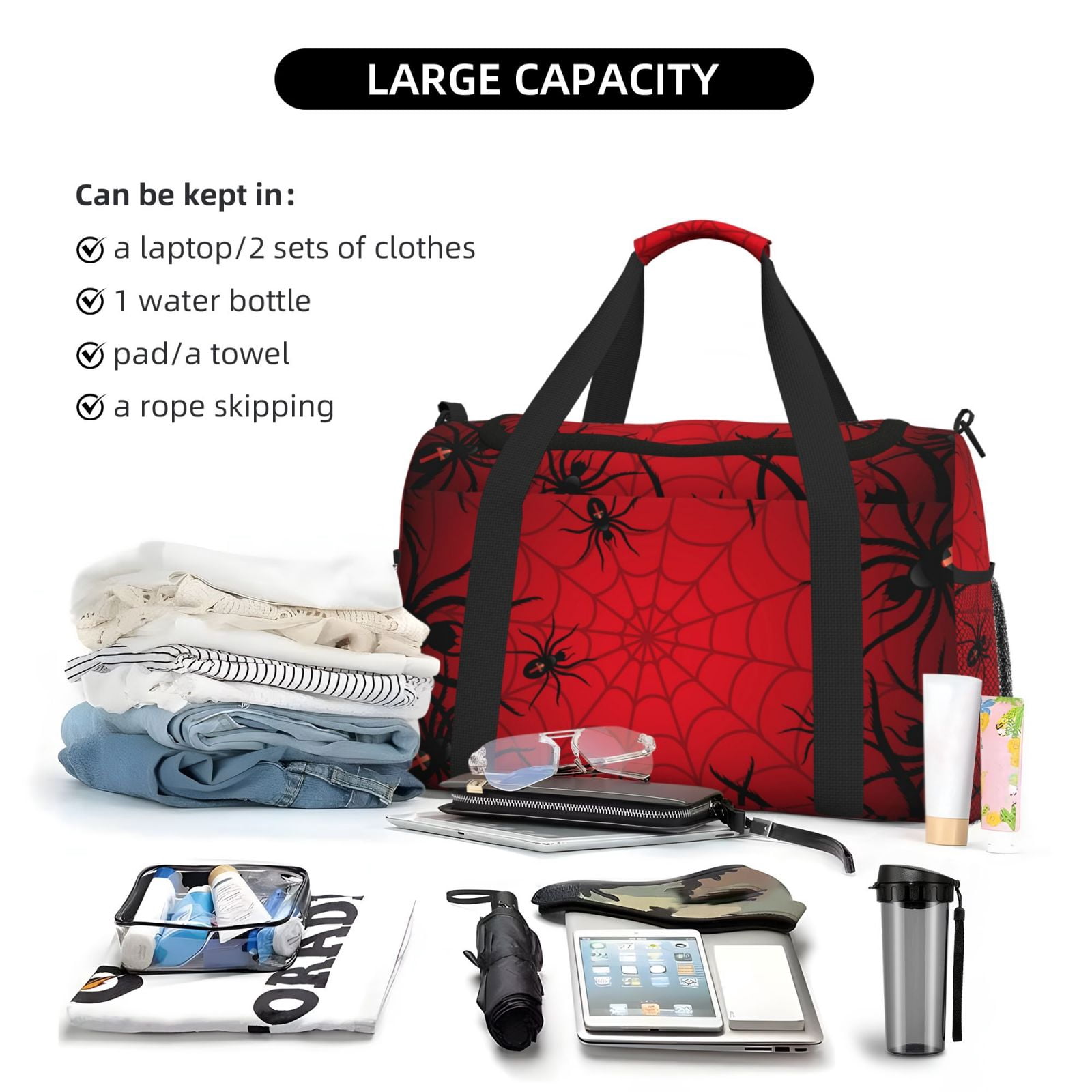 Fuzoiu Spiders On The Web And Space Print Travel Duffle Bag,Carry On Tote Bags,Duffel Bag,Sport Gym Bag, Hospital Bag for Labor and Delivery, Overnight Bag,Luggage Bag