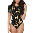 thumbnail image 1 of Balery Christmas Gold Deers Body de cuello redondo de manga corta para mujer Tops de manga corta Tops básicos-X-Large, 1 of 7