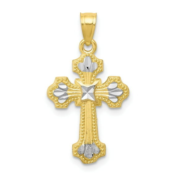 10k & Rhodium Diamond-Cut Cross Pendant in 10k Yellow Gold w/ Rhodium Plating