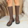 thumbnail image 4 of Viluyesy Knee High Boots for Women Fashion Platform Round Toe Buckle Faux Leather Motorcycle Biker Shoes Khaki Size 7.5, 4 of 9