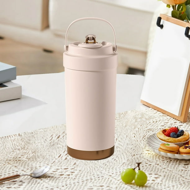 Taza de café térmica con revestimiento de cerámica, pajita y asa | Taza doble de 500 ml para bebidas frías y calientes | Vaso de viaje portátil para hombres, mujeres y estudiantes