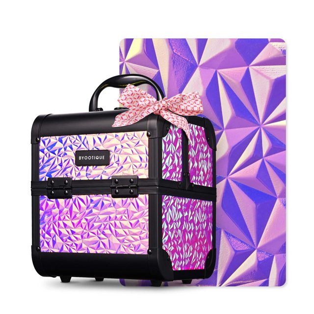 Byootique Makeup Train Case Cosmetic Organizer w/ Mirror Mermaid Pink Artist