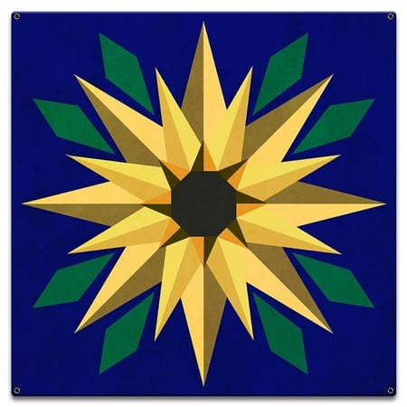 

18 x 18 in. Sunflower Blue Background Vintage Metal Sign