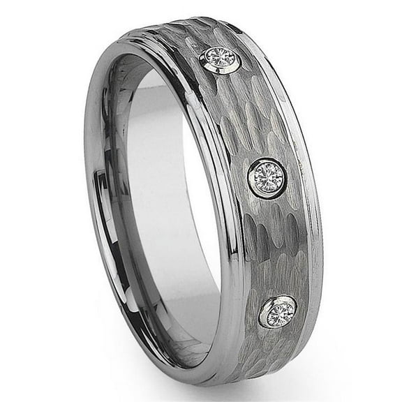 Titanium Kay Tungsten Carbide Diamond Hammer Finish Comfort Fit Mens Wedding Band Ring Sz 10.0