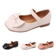 thumbnail image 4 of GiLiling Girls Mary Jane Flats, Square-Toe Bow Front Adjustable Strap, Soft Non-Slip Sole Flats Dressy Footwear for Parties Weddings (Beige, 5.5-6 Years), 4 of 9