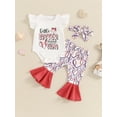 thumbnail image 5 of Aojekbee Baby Girls Summer Outfits Baseball Print Ruffles Romper and Elastic Flared Pants Headband 3 Piece Clothes, 5 of 10