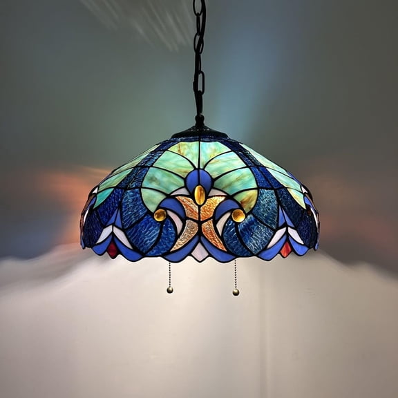 Stained Glass Pendant Lights Fixture Green Blue LED Bulb Included for Dining Room Hotel Restaurant Cafe 16"W*16"D*75"H