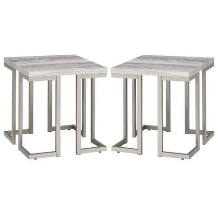 Home Square Driftwood Top Metal Pewter End Table in Gray - Set of 2