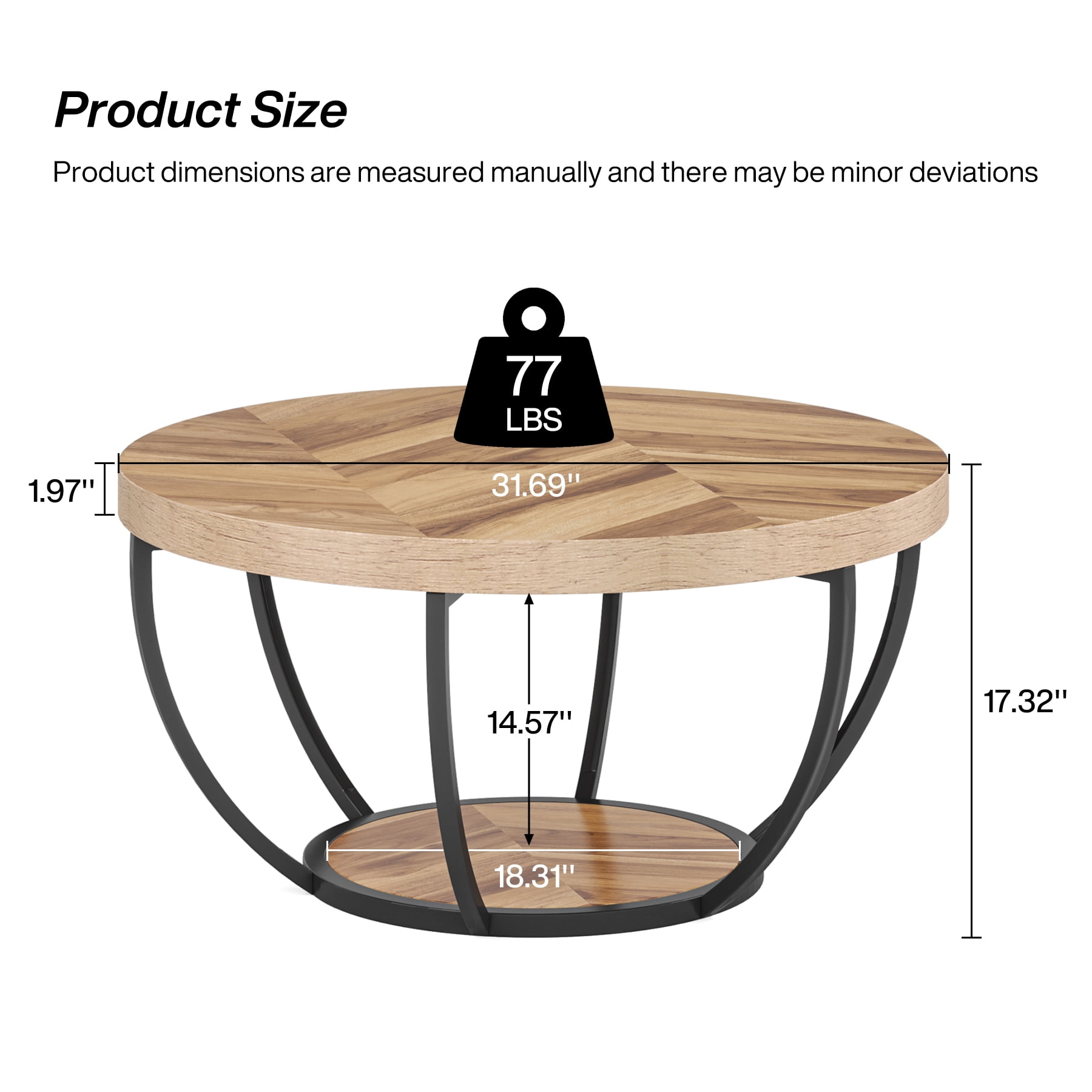 2-Tier Round Wooden Coffee Table, Modern Cocktail Table with Storage Shelf, Sturdy Living Room Coffee Table, Beige