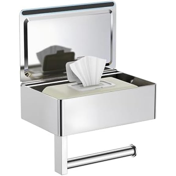 Toilet Paper Holder with Shelf, Sanitary Napkin Receptacle Tampon Holder, Wall Mount Toilet Paper Holder with Storage, Flushable Wipes Dispenser Fits for Bathroom Commercial(1, Chrome)