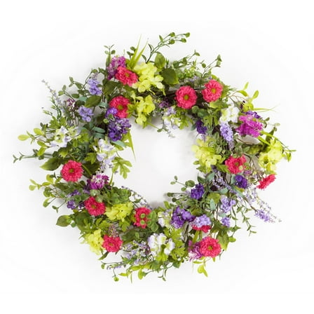 Contemporary Home Living 24'' Purple and Pink Mixed Floral Spring Artificial Wreath - Unlit