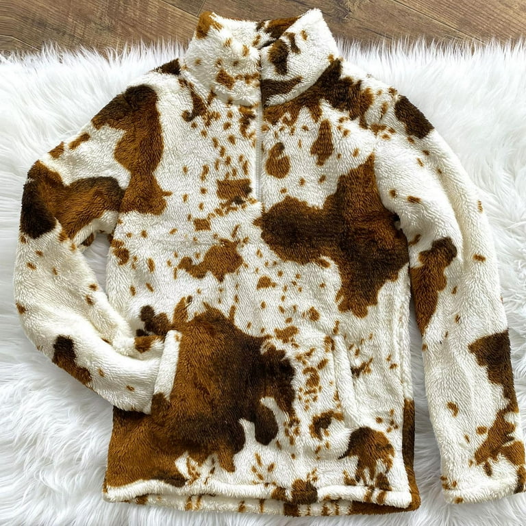 Cow print sherpa pullover mens sale