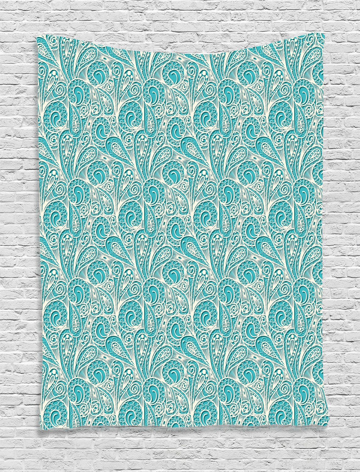 Teal Decor Wall Hanging Tapestry, Classic Lace Pattern Elegant Romantic
