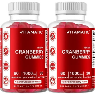 2 Pack - Vitamatic Vegan Cranberry Gummies, 1000mg per Serving - 60 Count - Supports Healthy Urinary Tract Function - (Non-GMO, Gluten Free)