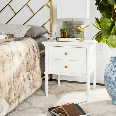 SAFAVIEH Mina Modern Coastal 2-Drawer 25 H Bamboo Nightstand White