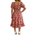 thumbnail image 2 of VBVC Women's Smocked Square Neck Floral Midi Dress , Ladies' Short Puff Sleeve A-Line Dress , Summer Ruffle Hem Swing Dress For Women, S-5XL, 2 of 5