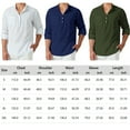 thumbnail image 3 of Mens Linen Henley Shirt Long Sleeve Band Collar Casual Hippie Tee Beach Button up Top Navy XL, 3 of 8