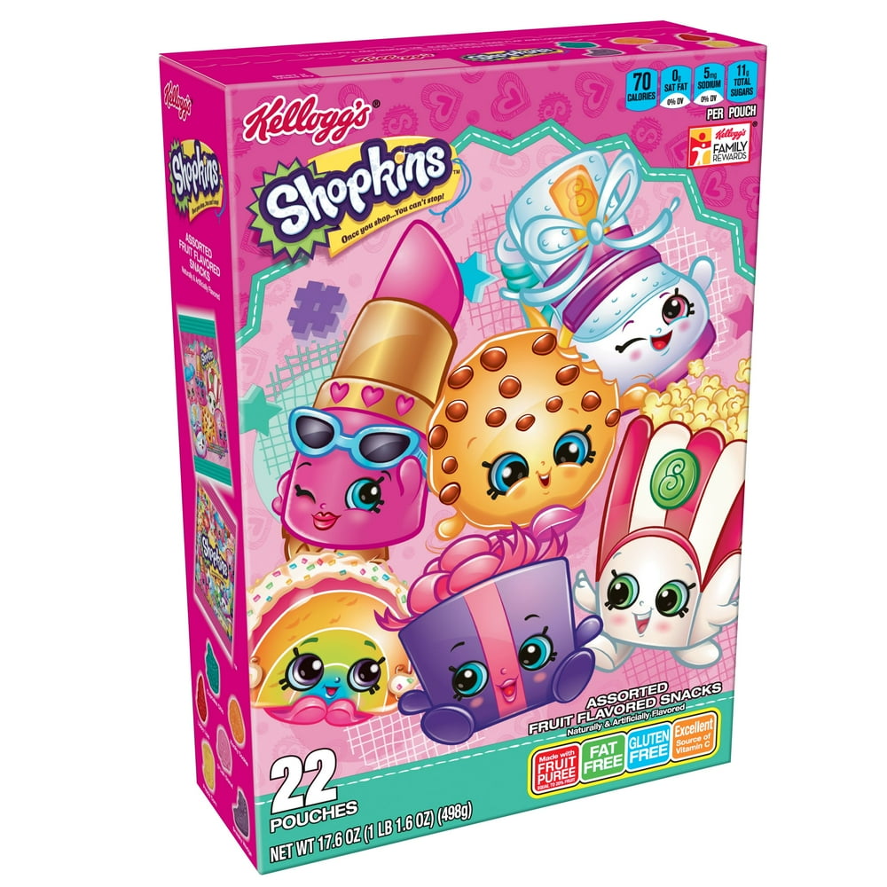Kellogg's Shopkins Assorted Fruit Flavored Snacks Pouches 17.6 oz 22ct