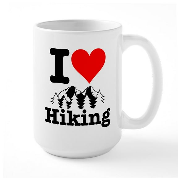 CafePress - I Heart Hiking Large Mug - 15 oz Ceramic Large White Novelty Mug